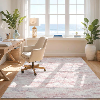 8'x10' Smooth Finish Abstract Abstract Foldable Mat, Blush Pink Snag-Free Chair-Friendly Large Carpet for Dining Room, Large Office, Lounge | 2110772