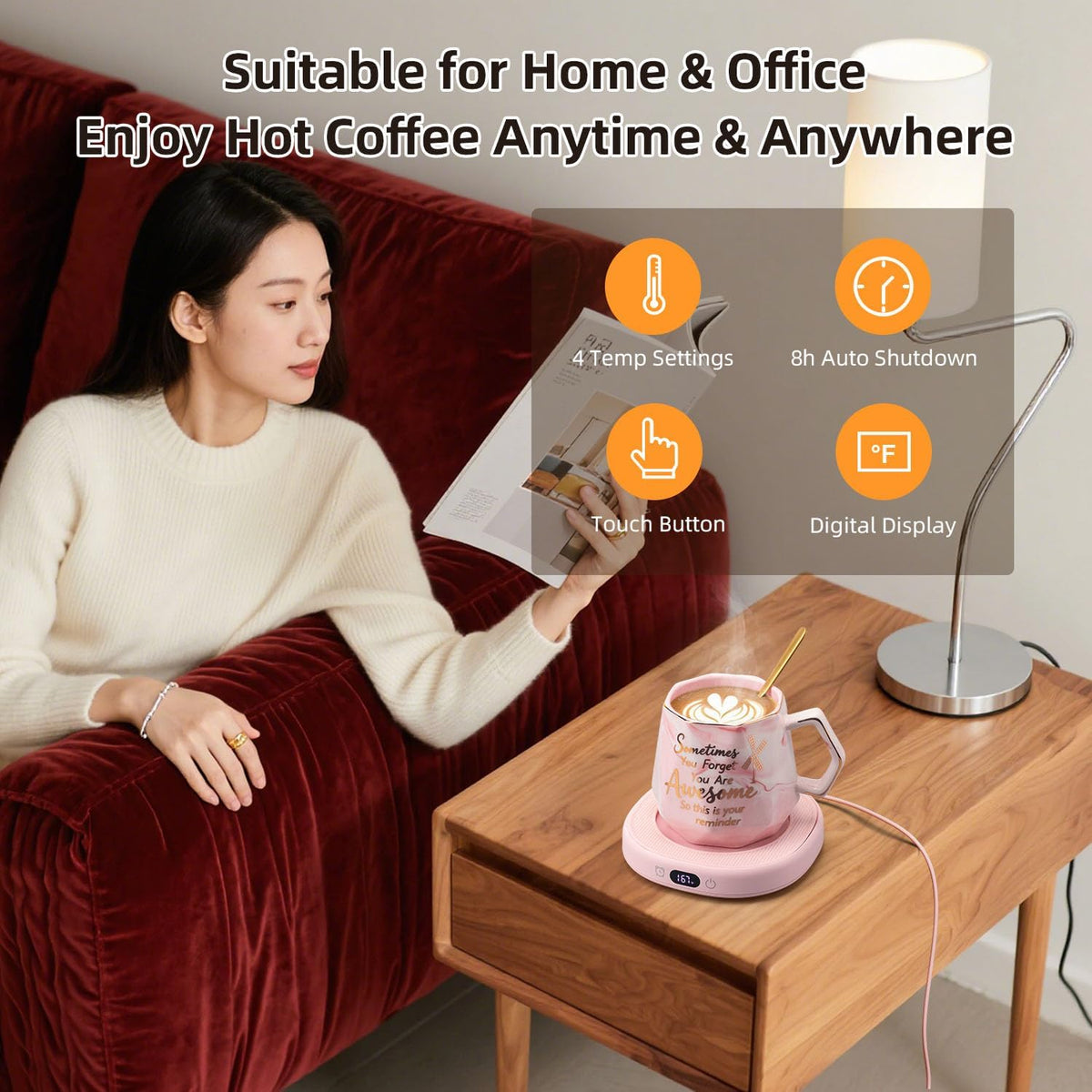 Coffee Mug Warmer Set Smart Electric Heated Cup Beverage Tea Candle Plate