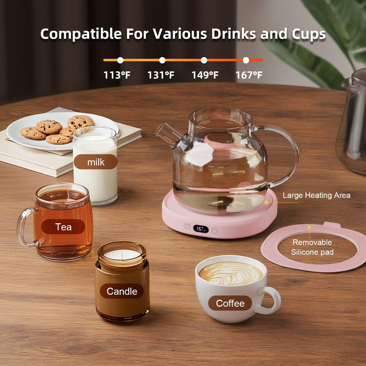 Coffee Mug Warmer Set Smart Electric Heated Cup Beverage Tea Candle Plate