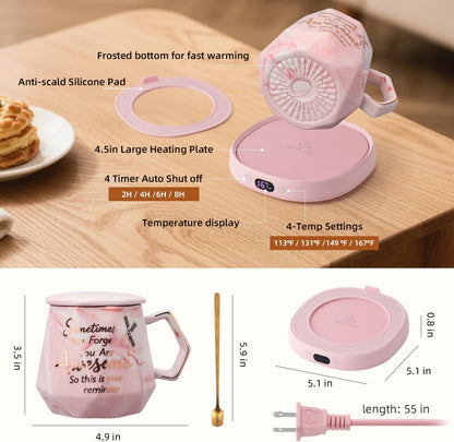 Coffee Mug Warmer Set Smart Electric Heated Cup Beverage Tea Candle Plate