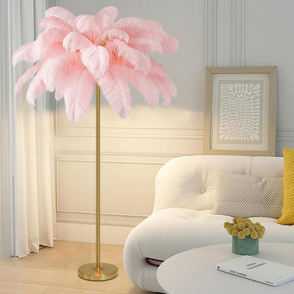 Ostrich Feather Floor Lamp, LED Light with 3 Colours, 160 cm Tall, Decorative Standing Light for Living Room,Light Pink,Large
