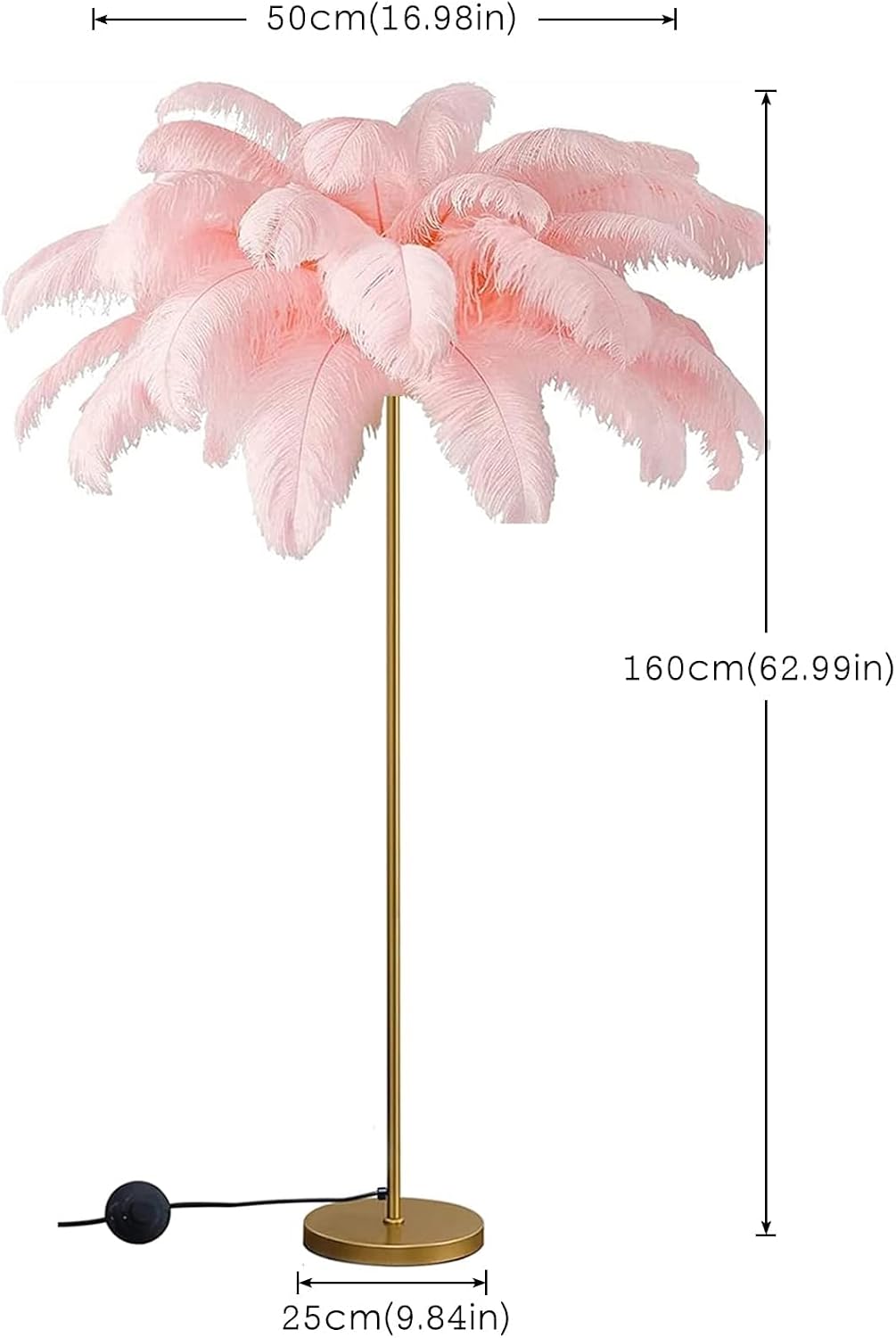 Ostrich Feather Floor Lamp, LED Light with 3 Colours, 160 cm Tall, Decorative Standing Light for Living Room,Light Pink,Large