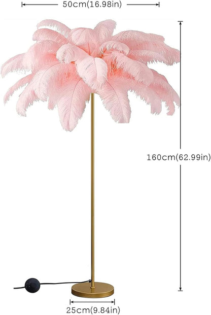 Ostrich Feather Floor Lamp, LED Light with 3 Colours, 160 cm Tall, Decorative Standing Light for Living Room,Light Pink,Large