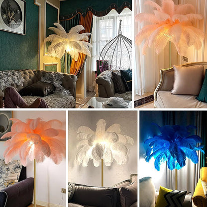 Ostrich Feather Floor Lamp, LED Light with 3 Colours, 160 cm Tall, Decorative Standing Light for Living Room,Light Pink,Large
