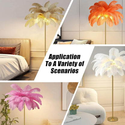 Ostrich Feather Floor Lamp, LED Light with 3 Colours, 160 cm Tall, Decorative Standing Light for Living Room,Light Pink,Large