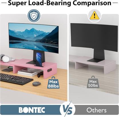 Dual Monitor Stand Riser, Adjustable Length & Swivel Angle, Pink