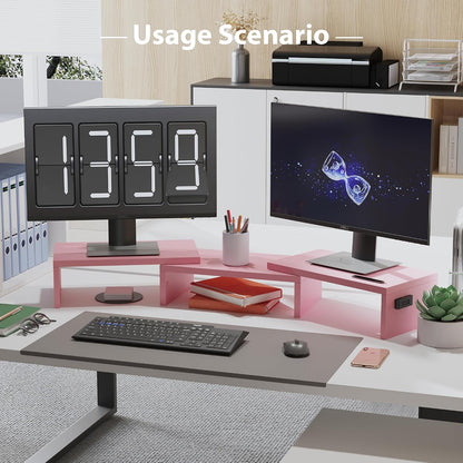 Dual Monitor Stand Riser, Adjustable Length & Swivel Angle, Pink