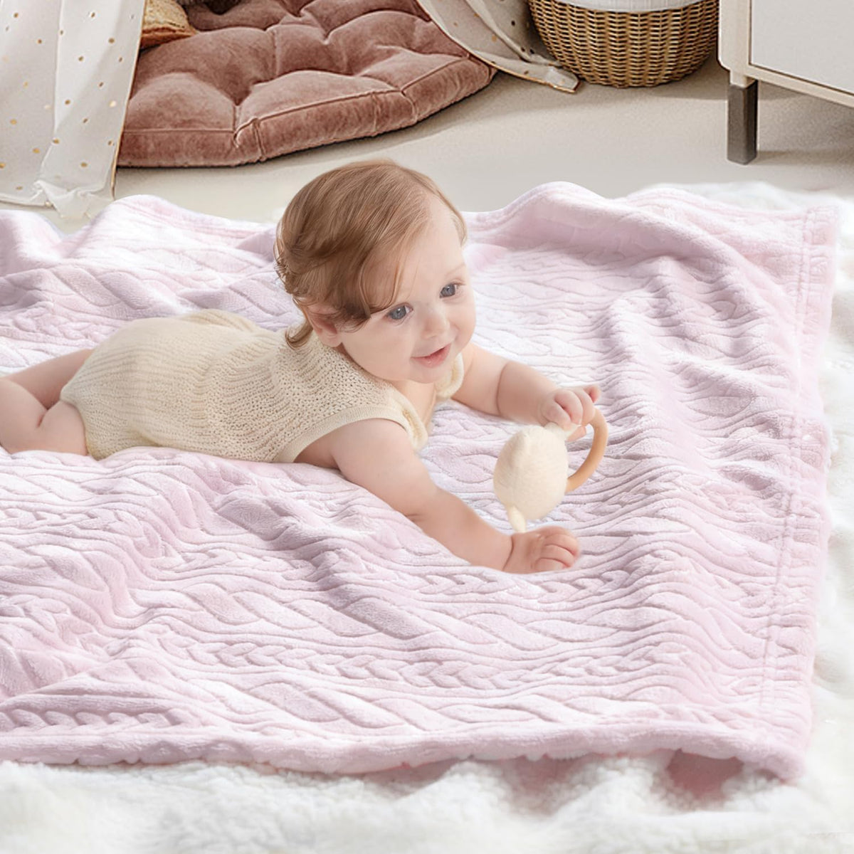 3D Fleece Baby Blanket for Girls 30 x 40 Inch Pink