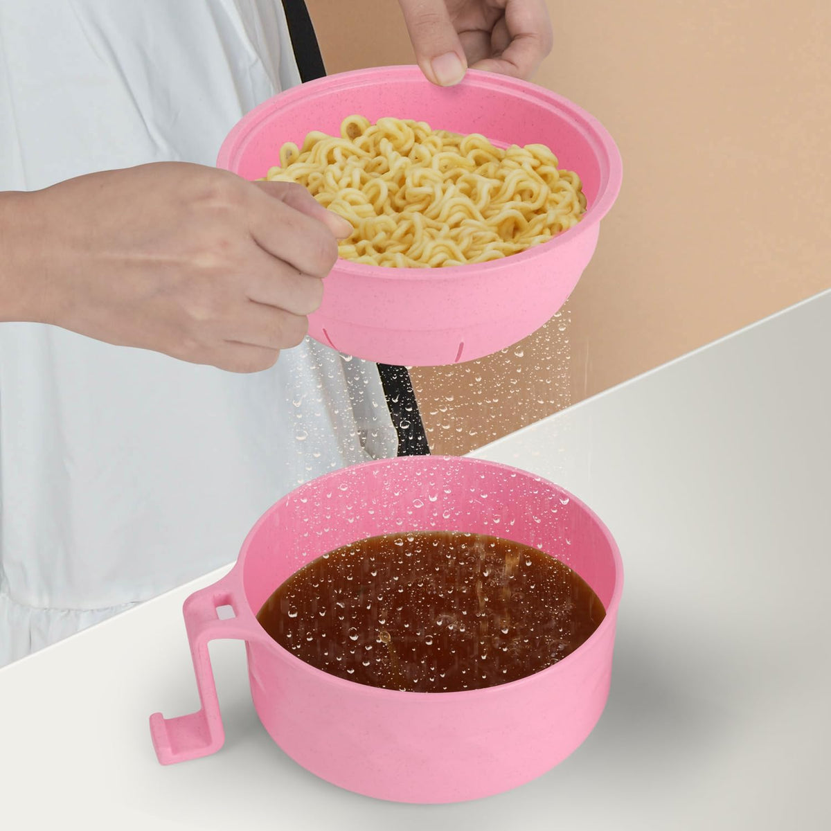 Ramen Bowl Set, Ramen Cooker 33 oz, Ramen Bowls with Chopsticks and Spoon, Microwave Pasta Cooker, Ramen Bowl Microwave Gift College Dorm Essentials for Girls (Pink)