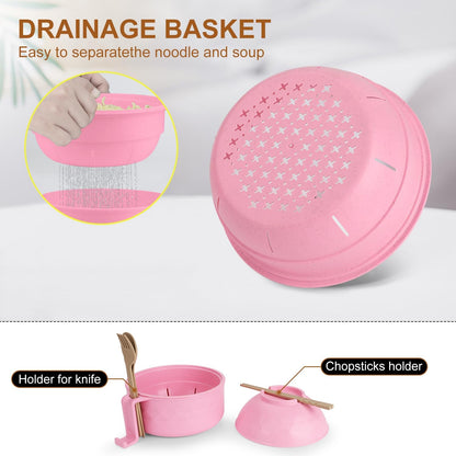 Ramen Bowl Set, Ramen Cooker 33 oz, Ramen Bowls with Chopsticks and Spoon, Microwave Pasta Cooker, Ramen Bowl Microwave Gift College Dorm Essentials for Girls (Pink)