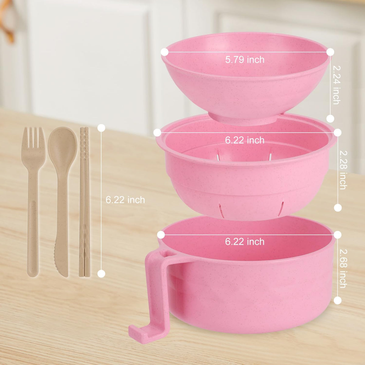 Ramen Bowl Set, Ramen Cooker 33 oz, Ramen Bowls with Chopsticks and Spoon, Microwave Pasta Cooker, Ramen Bowl Microwave Gift College Dorm Essentials for Girls (Pink)