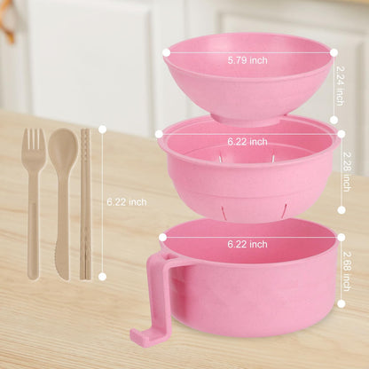 Ramen Bowl Set, Ramen Cooker 33 oz, Ramen Bowls with Chopsticks and Spoon, Microwave Pasta Cooker, Ramen Bowl Microwave Gift College Dorm Essentials for Girls (Pink)