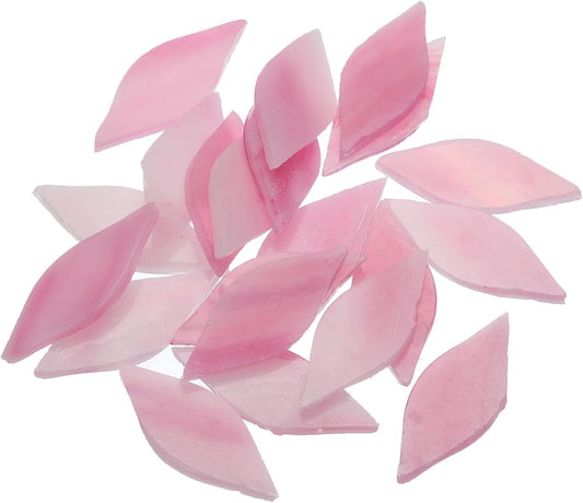 50g Stained Glass Mosaic Leaf 15mm x 38mm Pink Glass Mosaic Tiles Bulk for Craft DIY Handmade Project
