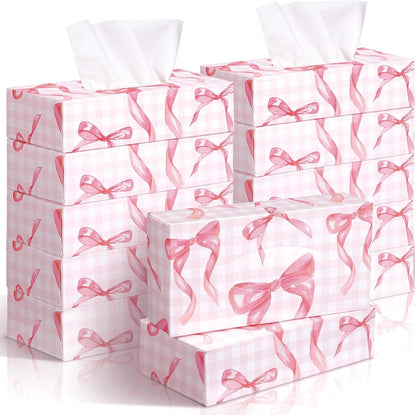 12 Pack Back to School Facial Tissue Boxes, Pink Bow
