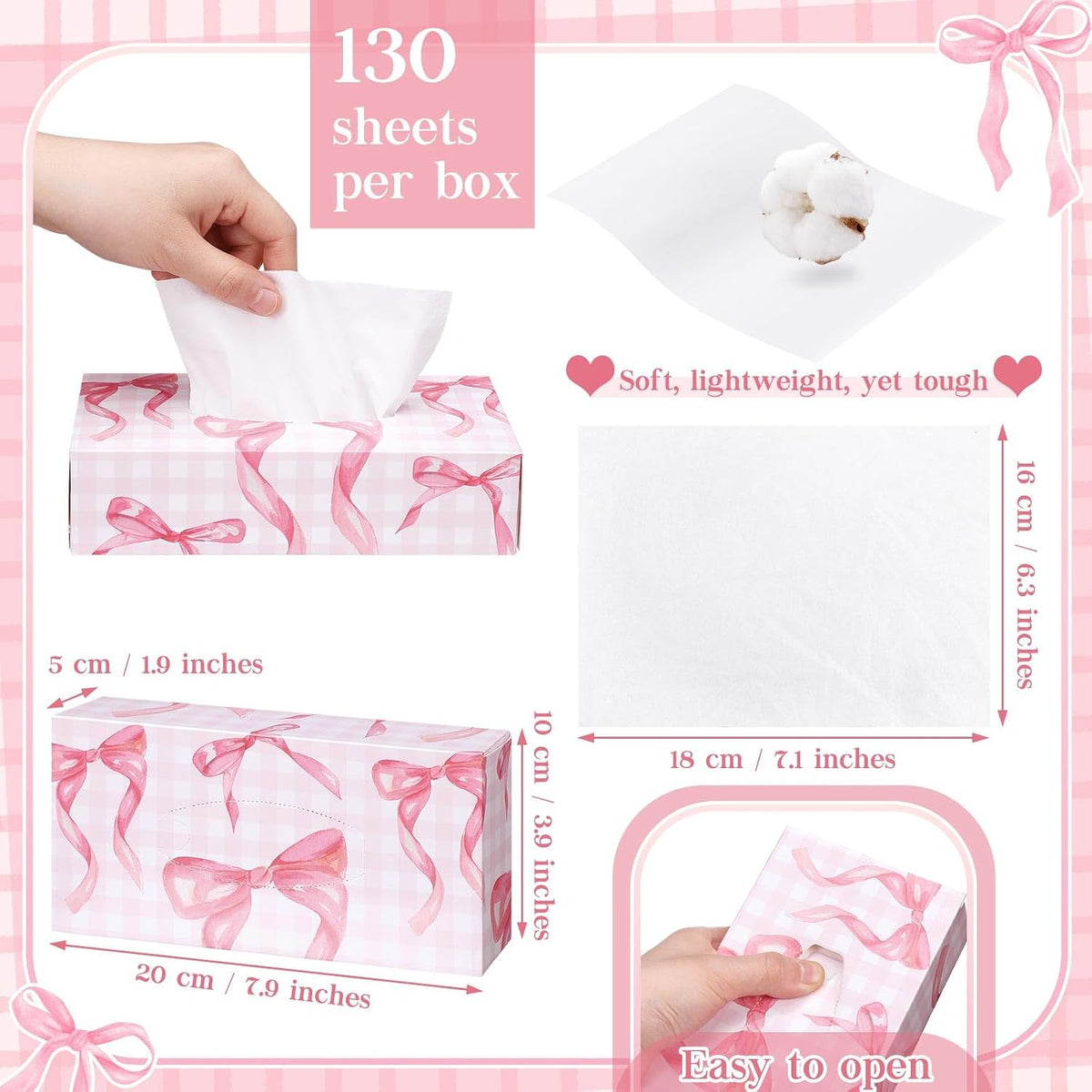 12 Pack Back to School Facial Tissue Boxes, Pink Bow