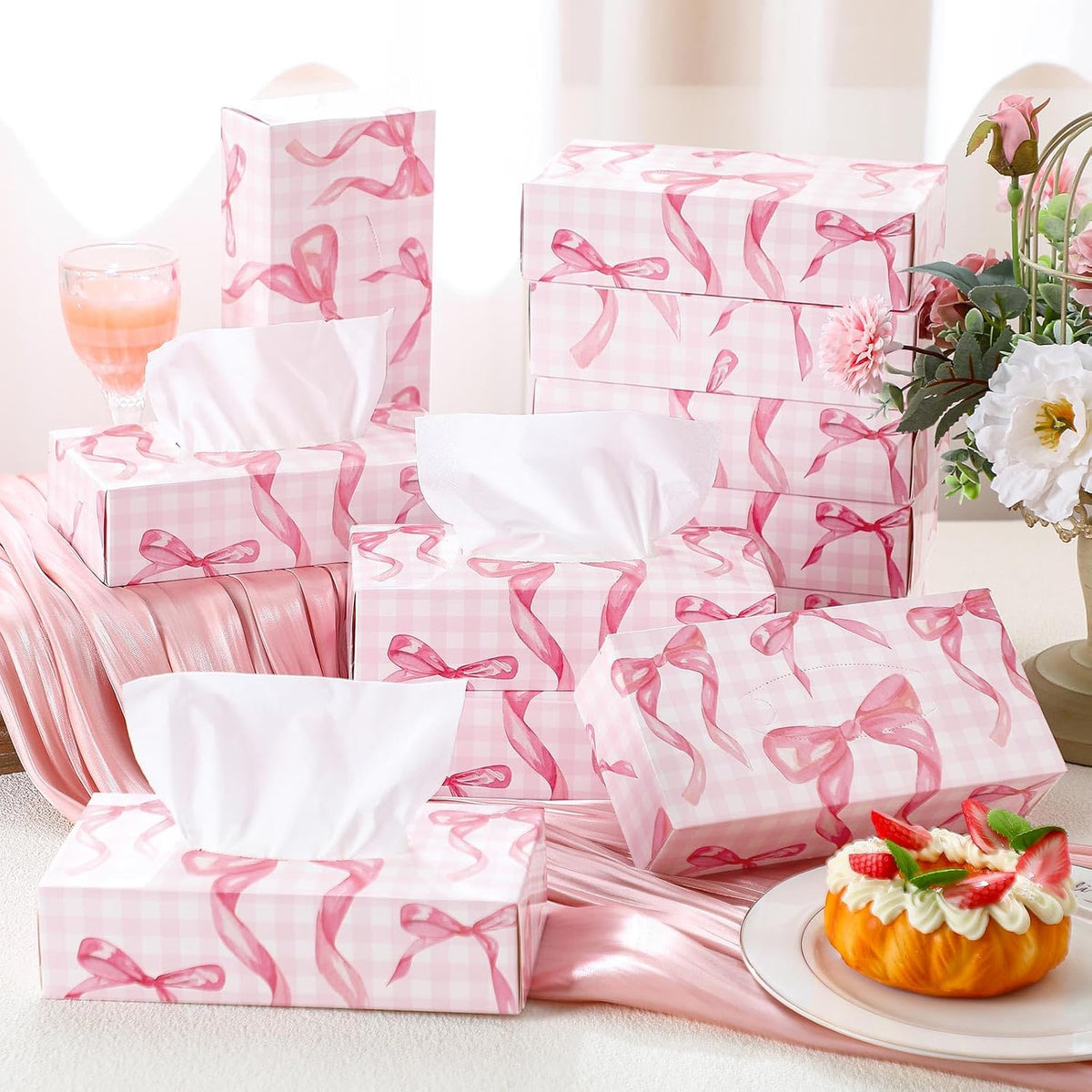 12 Pack Back to School Facial Tissue Boxes, Pink Bow