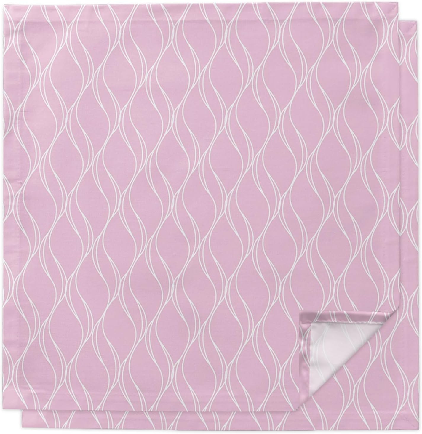 Pink Stripes Line Cloth Napkins, Country Abstract Art Waves Striped Classic Washable Dinner Napkins, Square Napkins Cloth for Dinner Birthday Holiday Party Restaurant, 20"x20", 2PCS