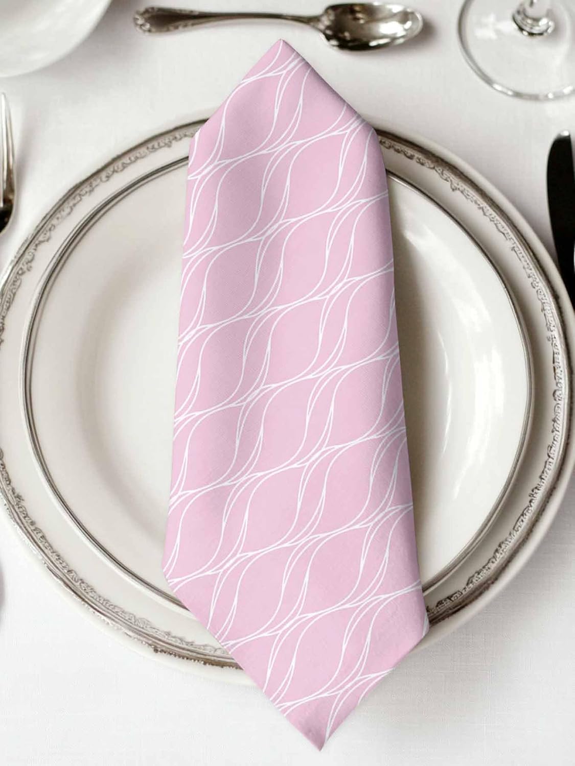 Pink Stripes Line Cloth Napkins, Country Abstract Art Waves Striped Classic Washable Dinner Napkins, Square Napkins Cloth for Dinner Birthday Holiday Party Restaurant, 20"x20", 2PCS