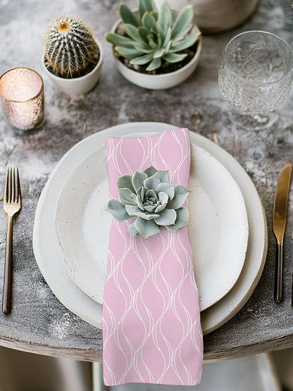 Pink Stripes Line Cloth Napkins, Country Abstract Art Waves Striped Classic Washable Dinner Napkins, Square Napkins Cloth for Dinner Birthday Holiday Party Restaurant, 20"x20", 2PCS