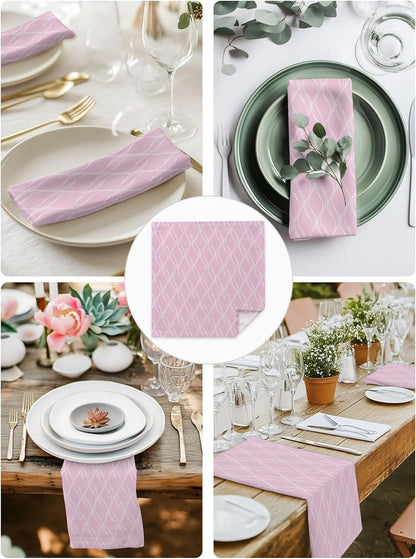 Pink Stripes Line Cloth Napkins, Country Abstract Art Waves Striped Classic Washable Dinner Napkins, Square Napkins Cloth for Dinner Birthday Holiday Party Restaurant, 20"x20", 2PCS