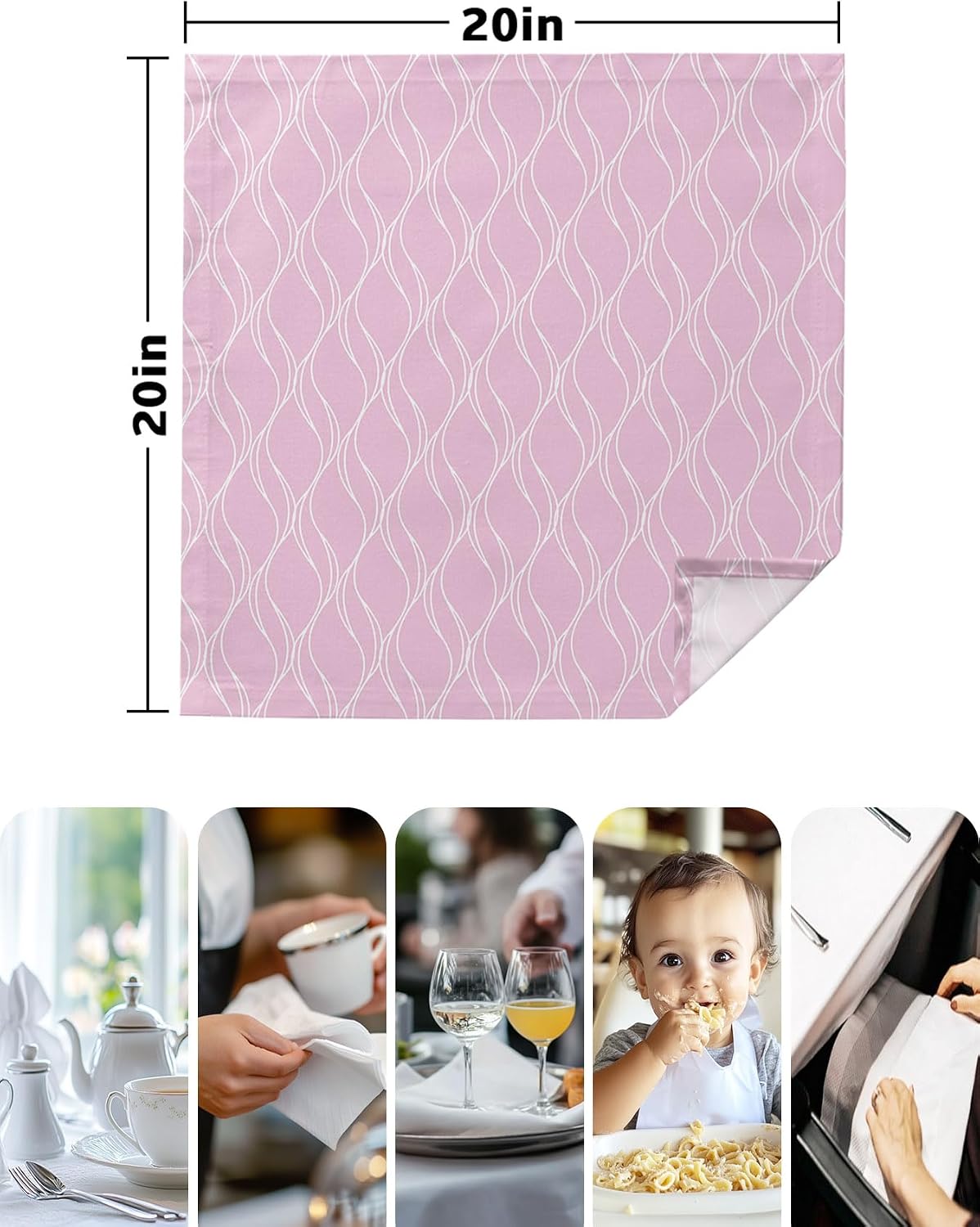 Pink Stripes Line Cloth Napkins, Country Abstract Art Waves Striped Classic Washable Dinner Napkins, Square Napkins Cloth for Dinner Birthday Holiday Party Restaurant, 20"x20", 2PCS