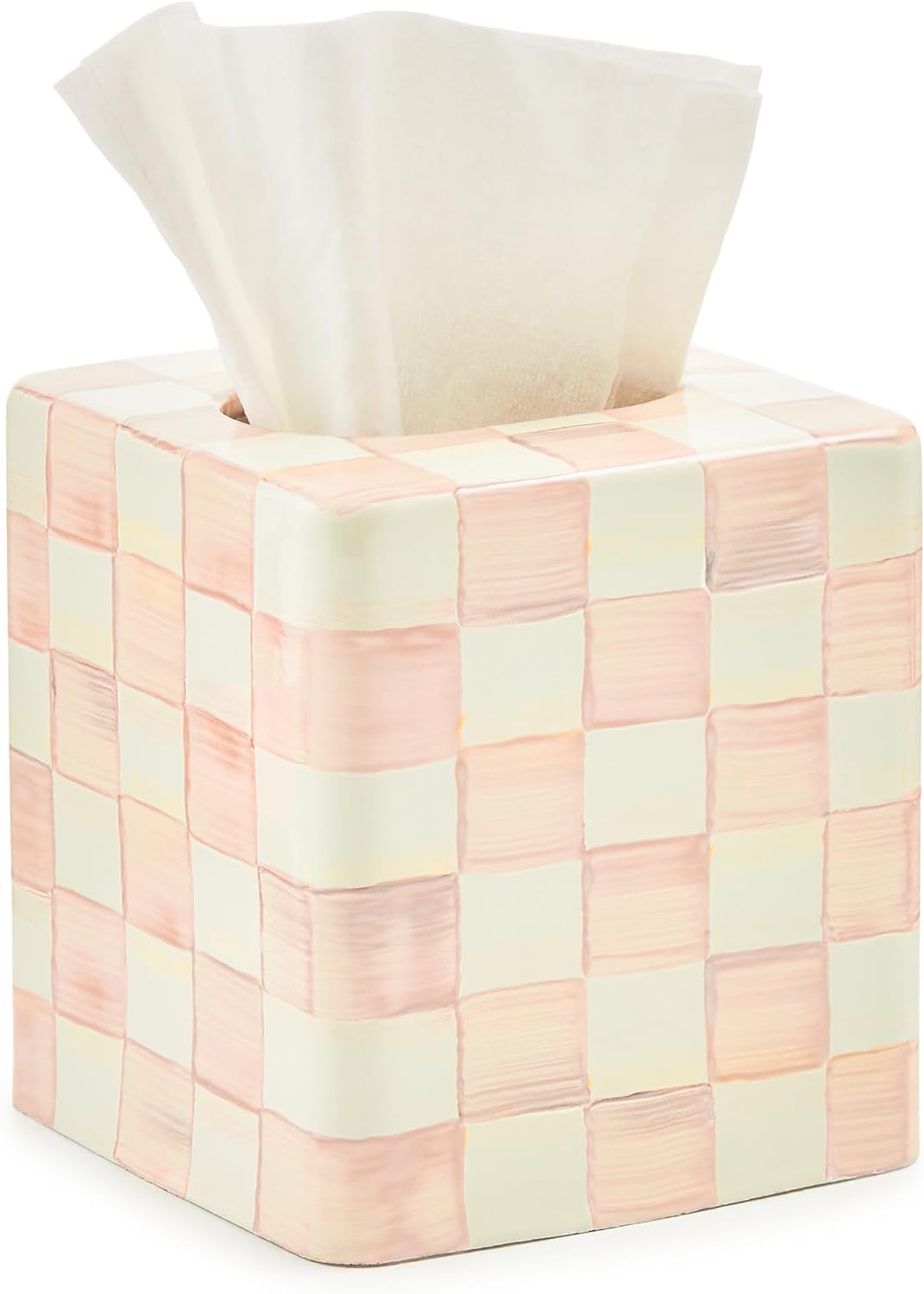 Tissue-Box Cover, Pink-and-White Rosy Check, Square