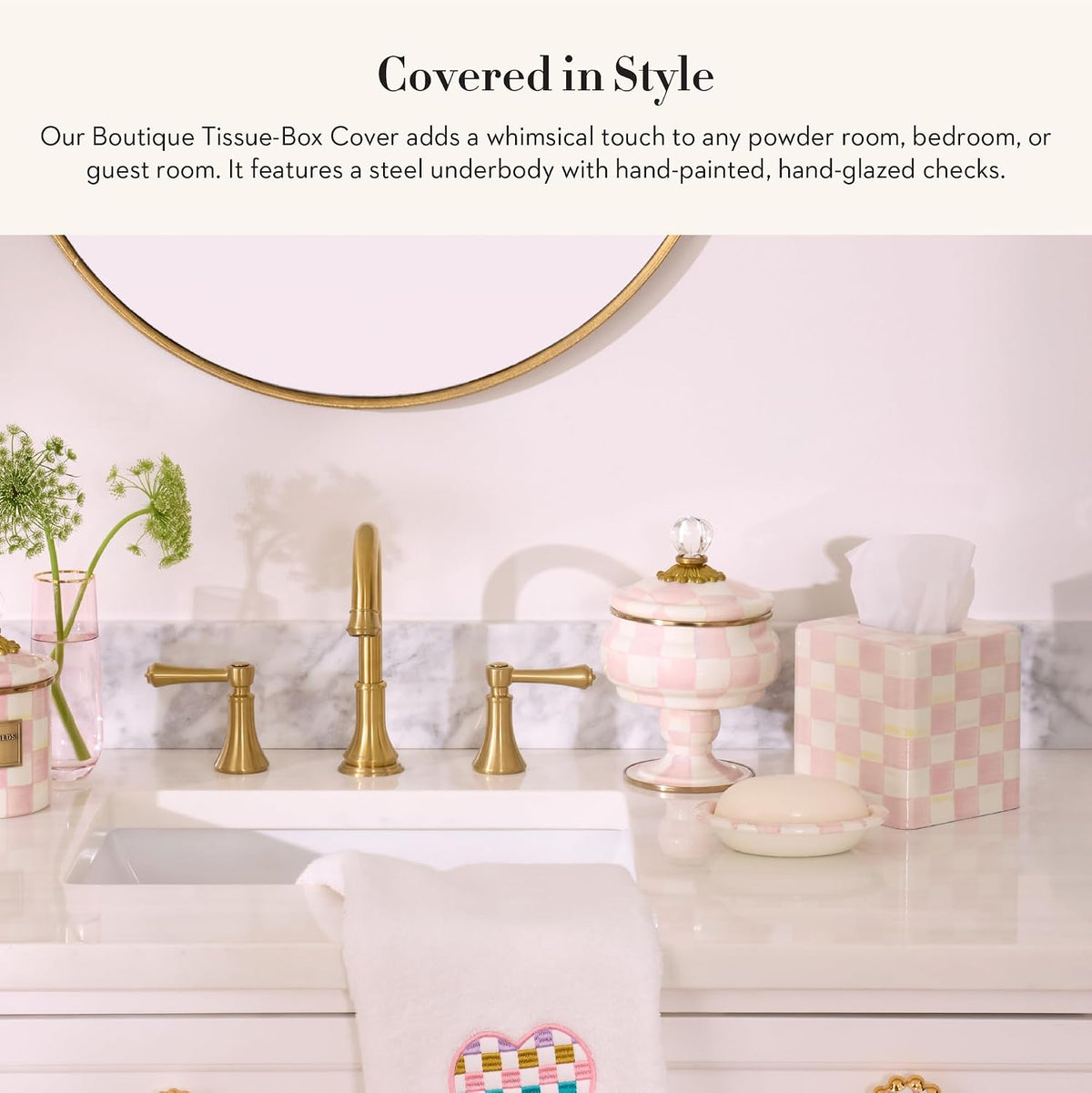 Tissue-Box Cover, Pink-and-White Rosy Check, Square