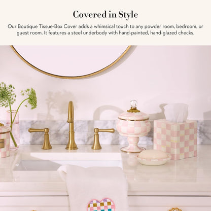 Tissue-Box Cover, Pink-and-White Rosy Check, Square