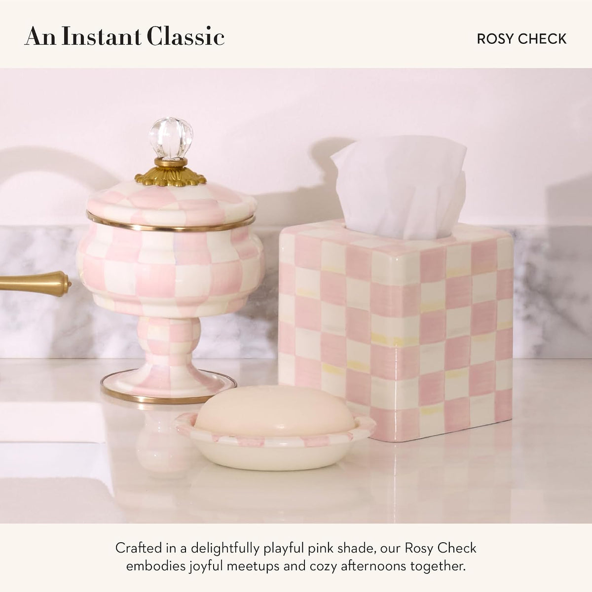 Tissue-Box Cover, Pink-and-White Rosy Check, Square