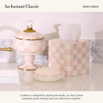 Tissue-Box Cover, Pink-and-White Rosy Check, Square