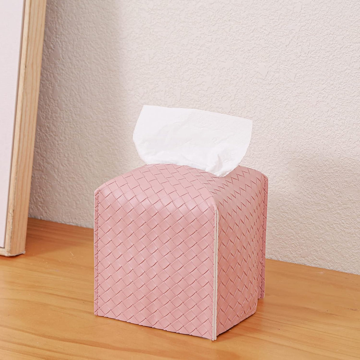 Tissue Box Cover Square Leather Facial Paper Holder, Pink