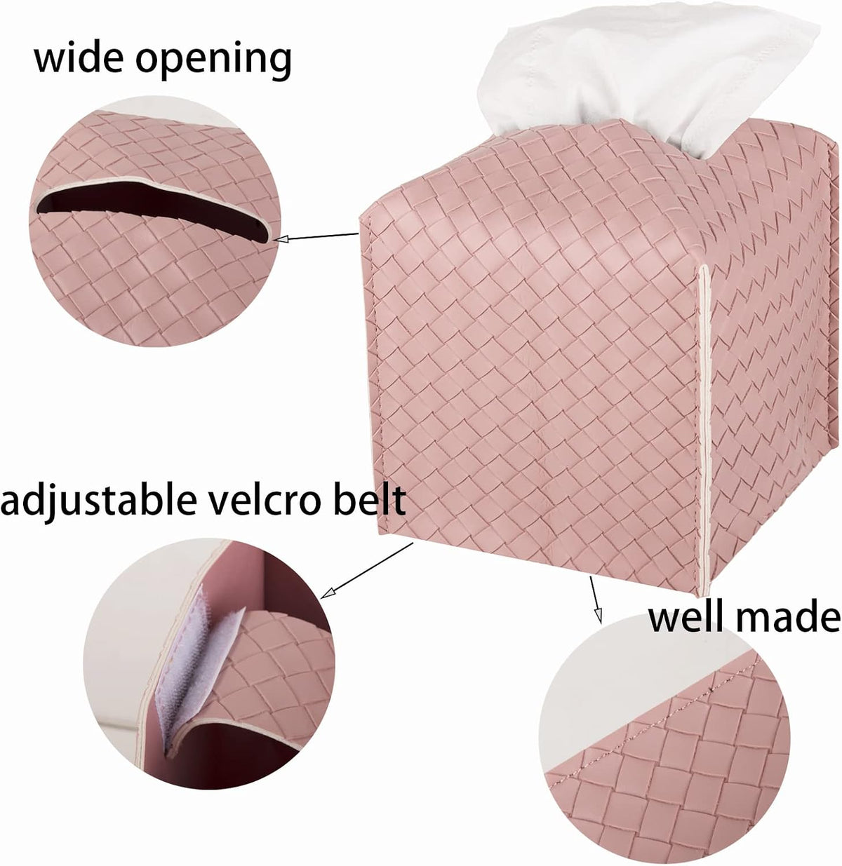 Tissue Box Cover Square Leather Facial Paper Holder, Pink