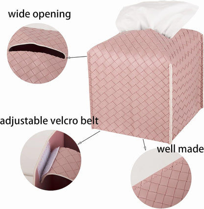 Tissue Box Cover Square Leather Facial Paper Holder, Pink