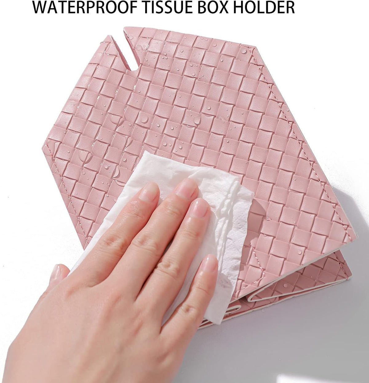 Tissue Box Cover Square Leather Facial Paper Holder, Pink