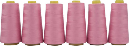 Polyester Sewing Thread All Purpose Knotless 40S/2 (Tex27) 6 Cones of 2750 Yards Each Spool Thread Total 16500 Yards for Serger Sewing Machine Quilting Hand Stitching (Dusty Pink)
