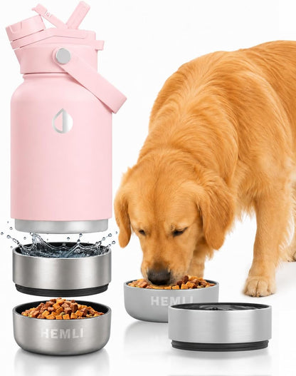 32 oz. Dog Water Bottle, Insulated Dog Travel Water Bottle, Stainless Steel Pet Water Bottle Dispenser Portable Food and Water Bowl for Dogs for Walking Dog Canteen Travel Kit