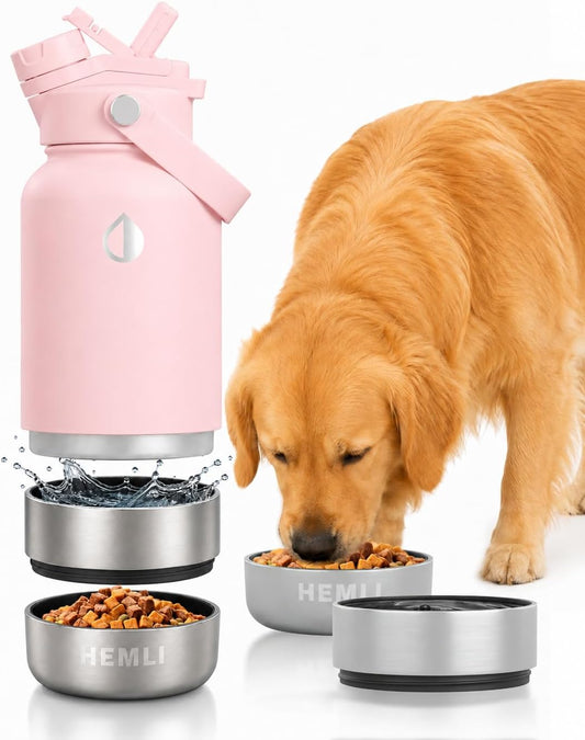 32 oz. Dog Water Bottle, Insulated Dog Travel Water Bottle, Stainless Steel Pet Water Bottle Dispenser Portable Food and Water Bowl for Dogs for Walking Dog Canteen Travel Kit