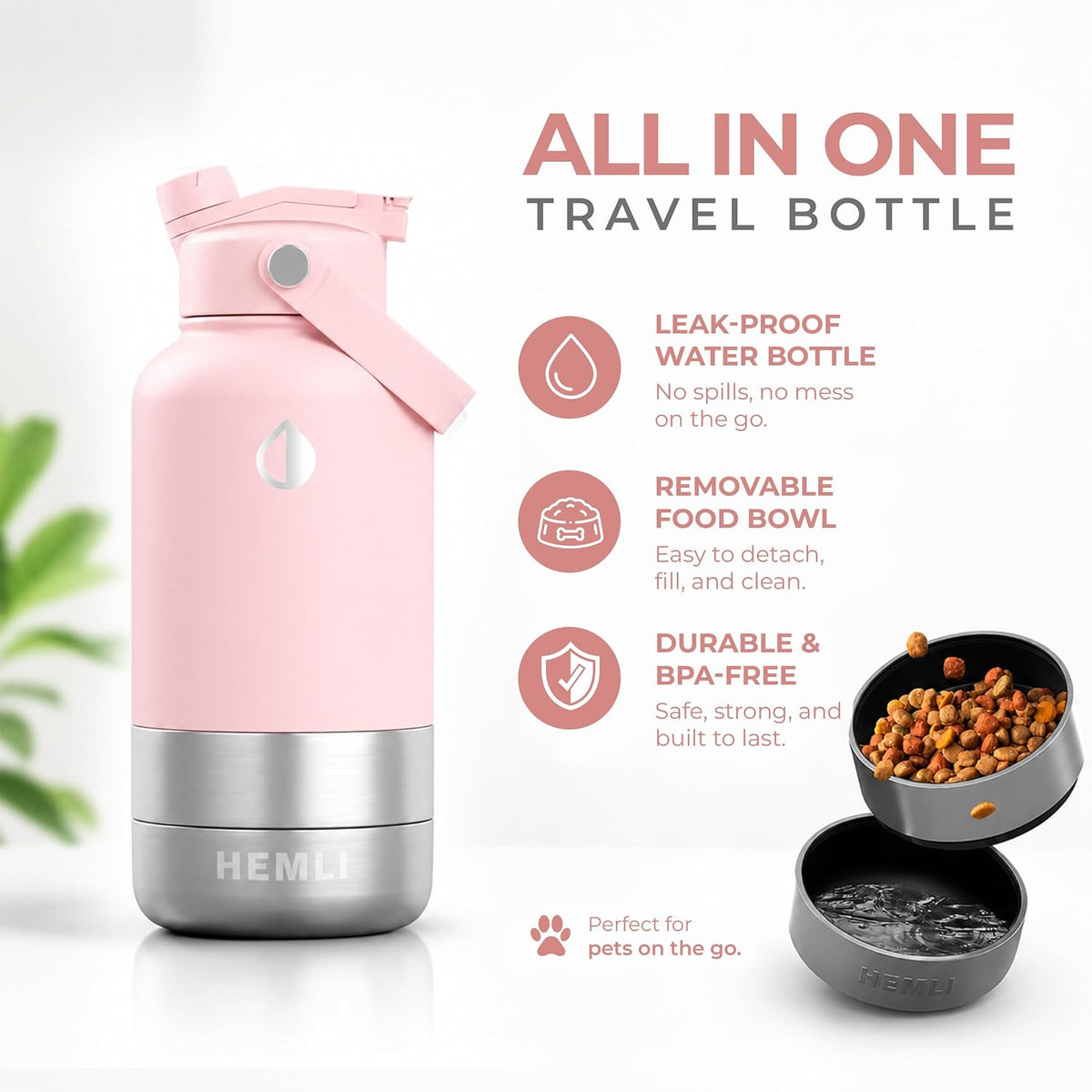 32 oz. Dog Water Bottle, Insulated Dog Travel Water Bottle, Stainless Steel Pet Water Bottle Dispenser Portable Food and Water Bowl for Dogs for Walking Dog Canteen Travel Kit