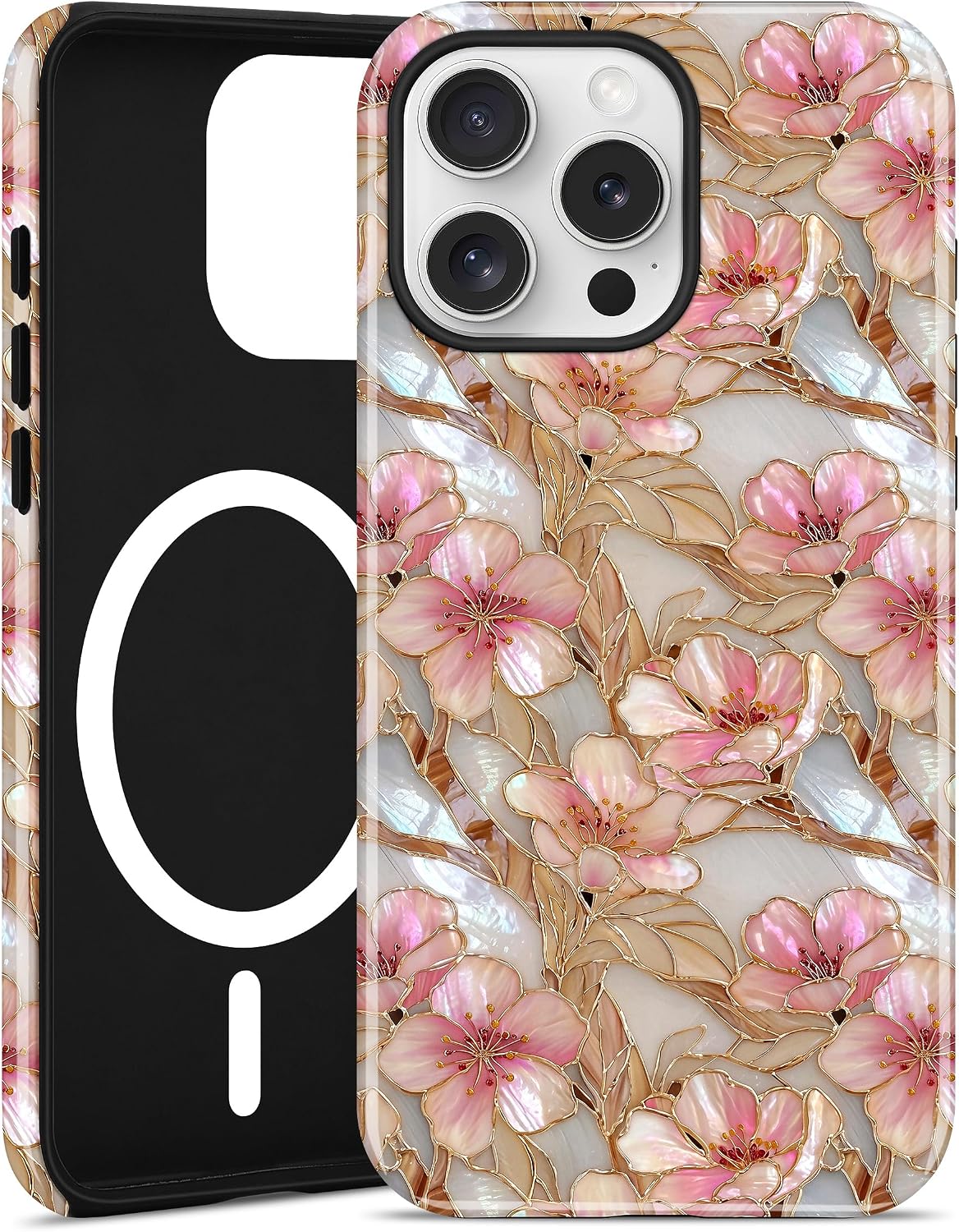 Magnetic Flower Phone Case for iPhone 17, Pink White