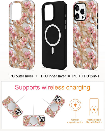 Magnetic Flower Phone Case for iPhone 17, Pink White