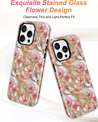 Magnetic Flower Phone Case for iPhone 17, Pink White