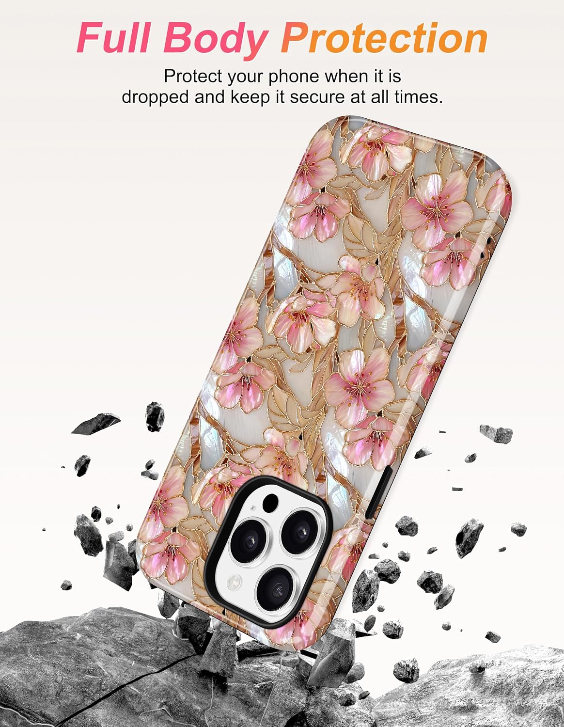 Magnetic Flower Phone Case for iPhone 17, Pink White