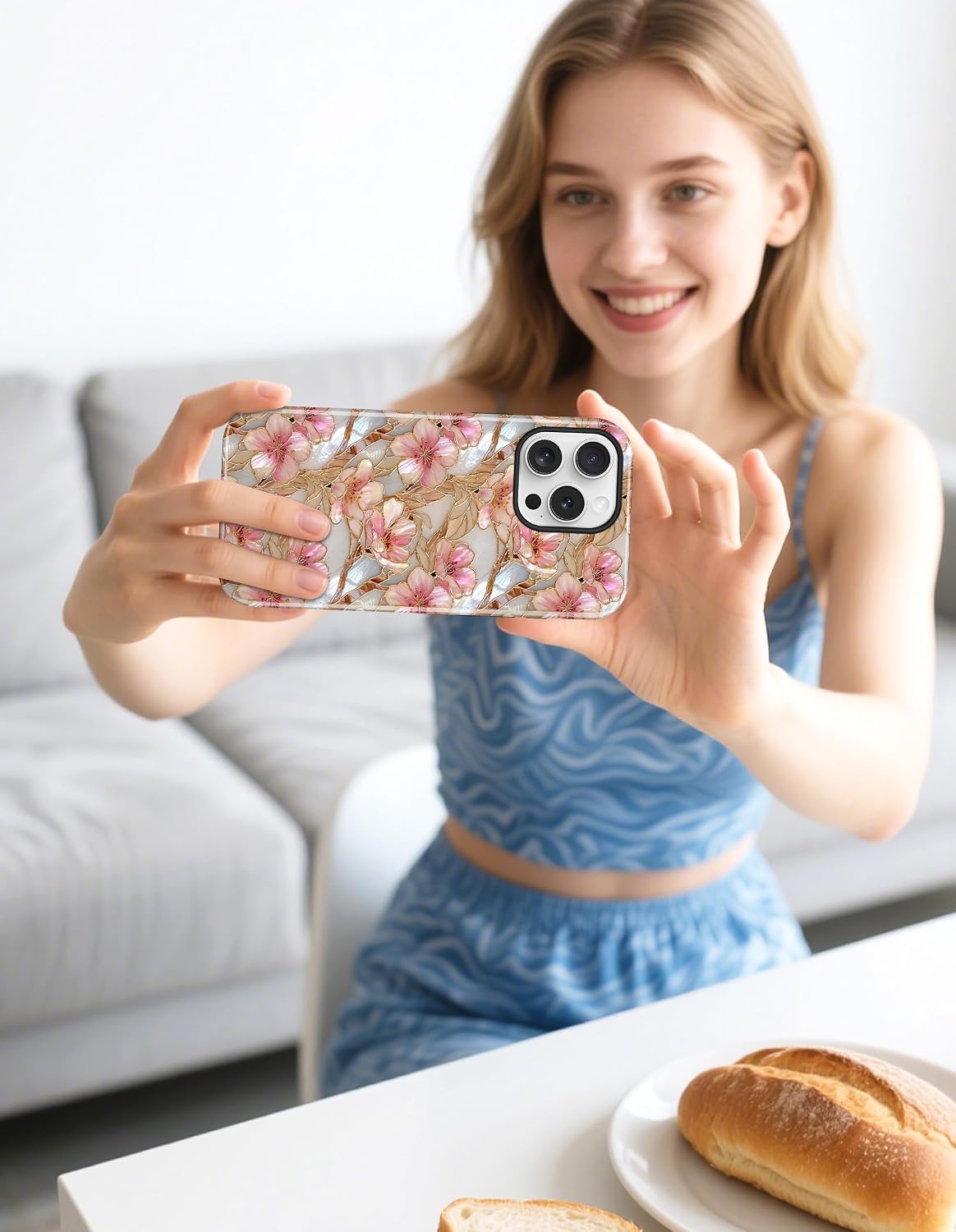 Magnetic Flower Phone Case for iPhone 17, Pink White
