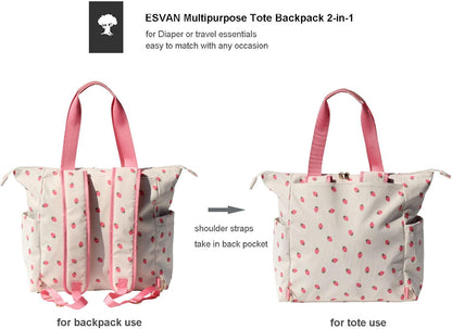 Diaper Tote Bag Totepack Backpack 2 in 1 for Women Multifunctional Large Capacity with Insulated Pockets Travel
