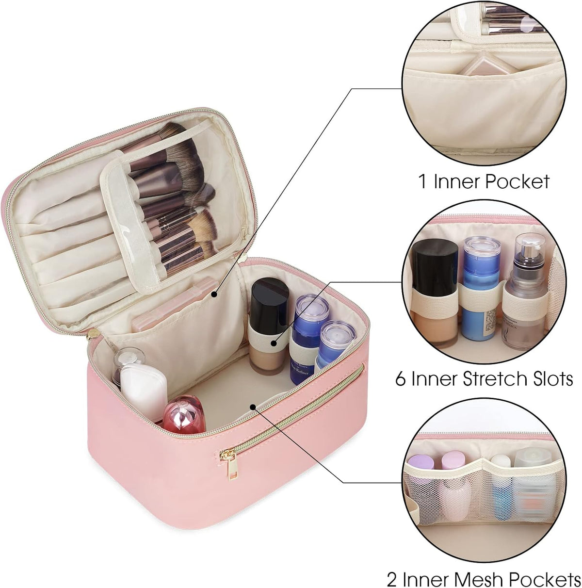 Makeup Bag, Women Travel Make Up Vanity Case with Handle