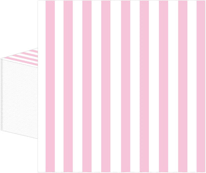50PCS Pink and White Striped Paper Napkins, Light Pink Dinner Napkin Disposable Beverage Dessert Luncheon Napkins for Birthday Bridal & Baby Shower Wedding Party Supplies