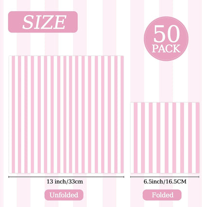 50PCS Pink and White Striped Paper Napkins, Light Pink Dinner Napkin Disposable Beverage Dessert Luncheon Napkins for Birthday Bridal & Baby Shower Wedding Party Supplies