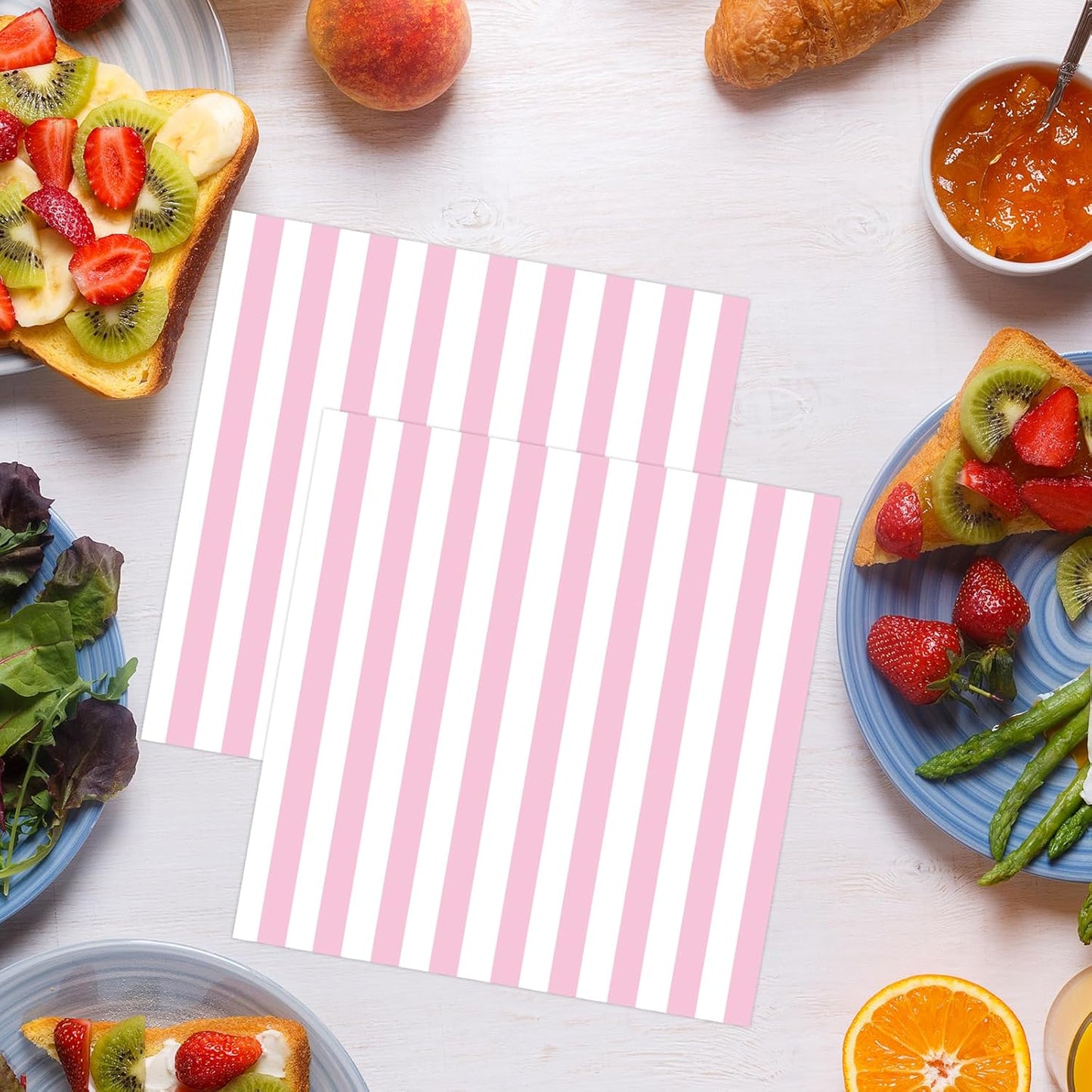 50PCS Pink and White Striped Paper Napkins, Light Pink Dinner Napkin Disposable Beverage Dessert Luncheon Napkins for Birthday Bridal & Baby Shower Wedding Party Supplies