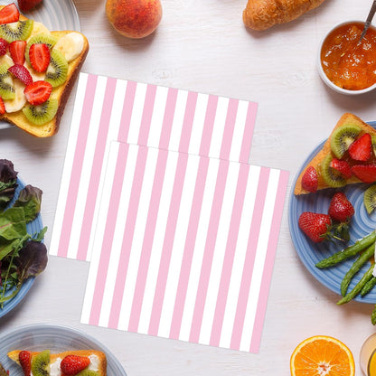 50PCS Pink and White Striped Paper Napkins, Light Pink Dinner Napkin Disposable Beverage Dessert Luncheon Napkins for Birthday Bridal & Baby Shower Wedding Party Supplies