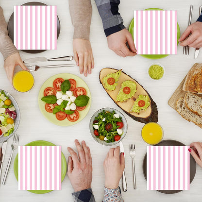 50PCS Pink and White Striped Paper Napkins, Light Pink Dinner Napkin Disposable Beverage Dessert Luncheon Napkins for Birthday Bridal & Baby Shower Wedding Party Supplies